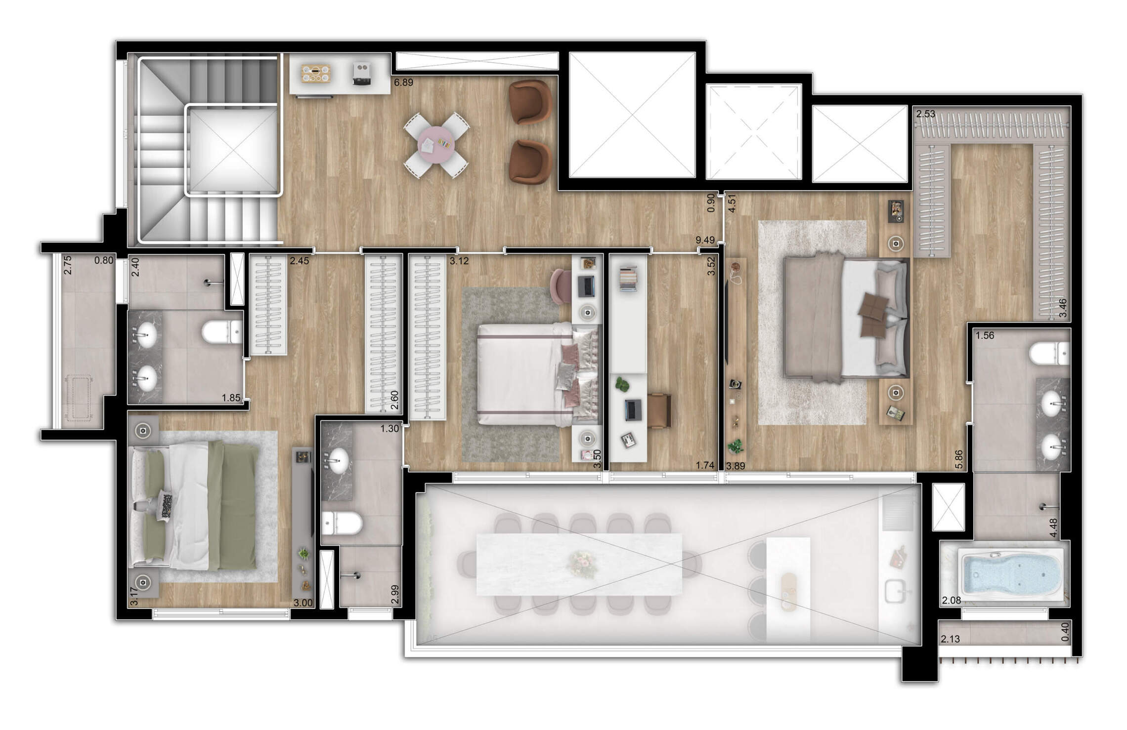 Planta 09 - 4 dorm 256m² - cobertura duplex - superior