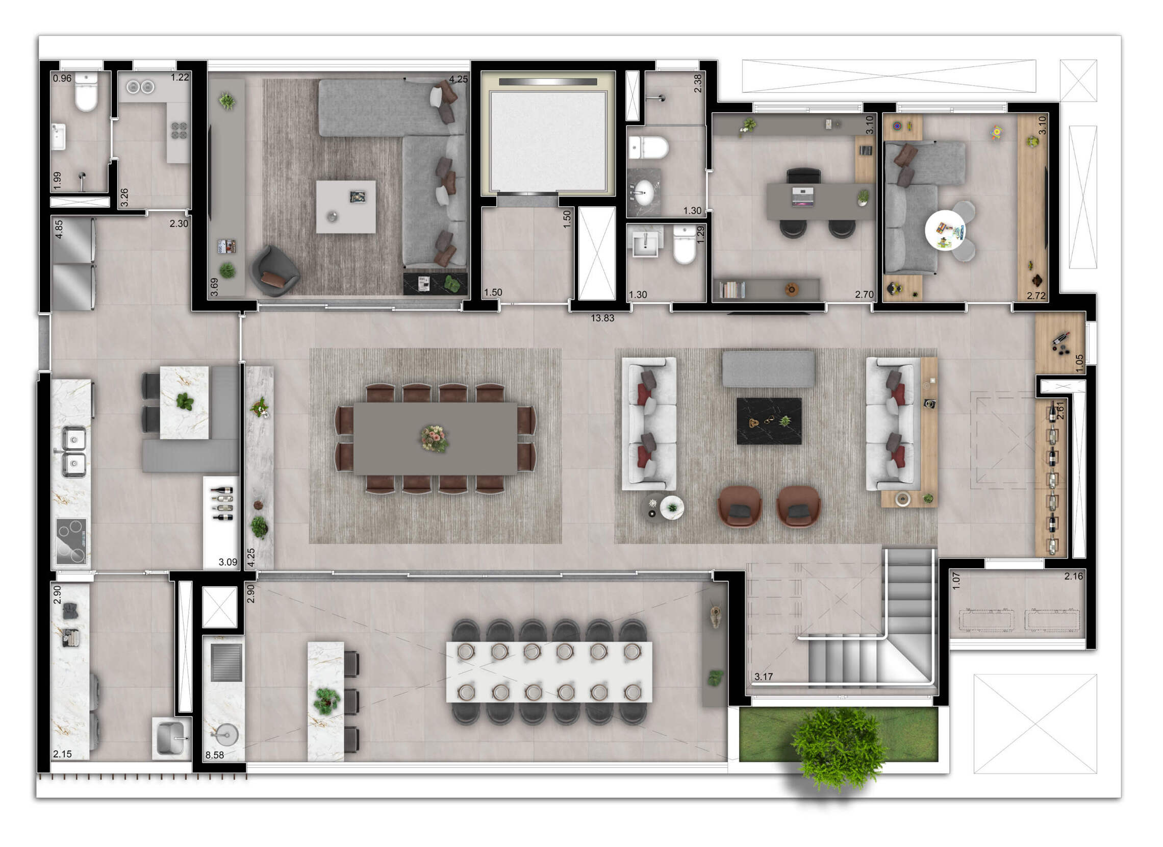 Planta 12 - 5 dorm 337m² - cobertura duplex - inferior