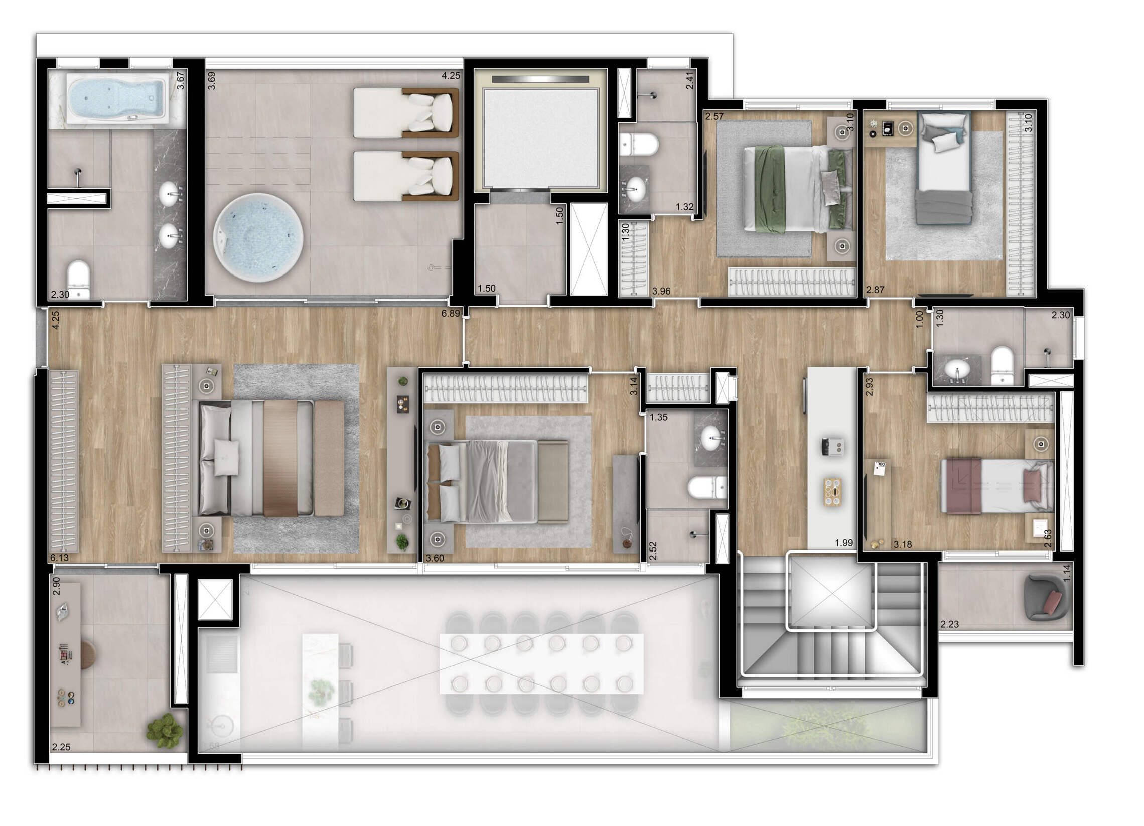 Planta 13 - 5 dorm 337m² - cobertura duplex - superior