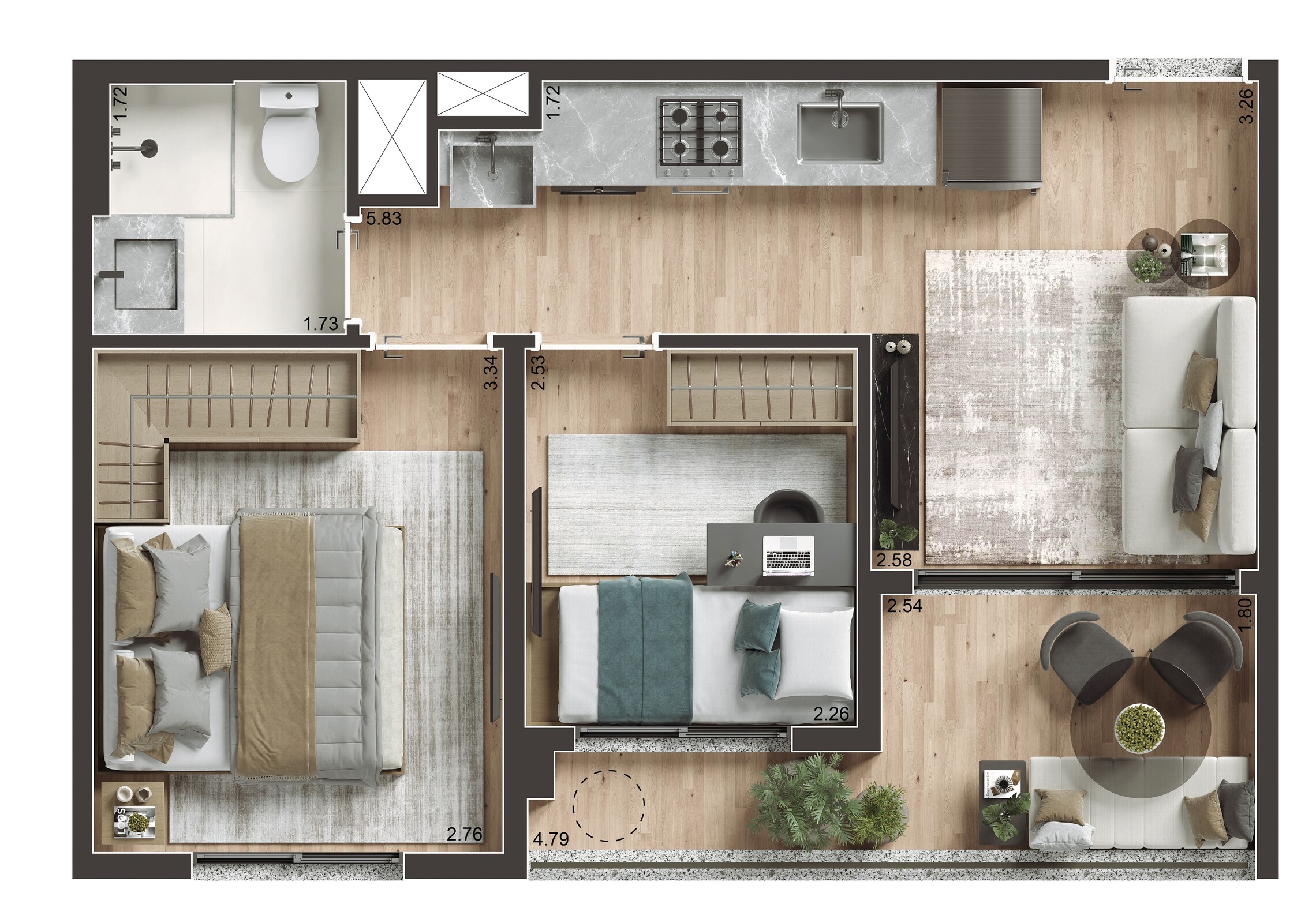 Planta 04 - 2 dorm 39m²