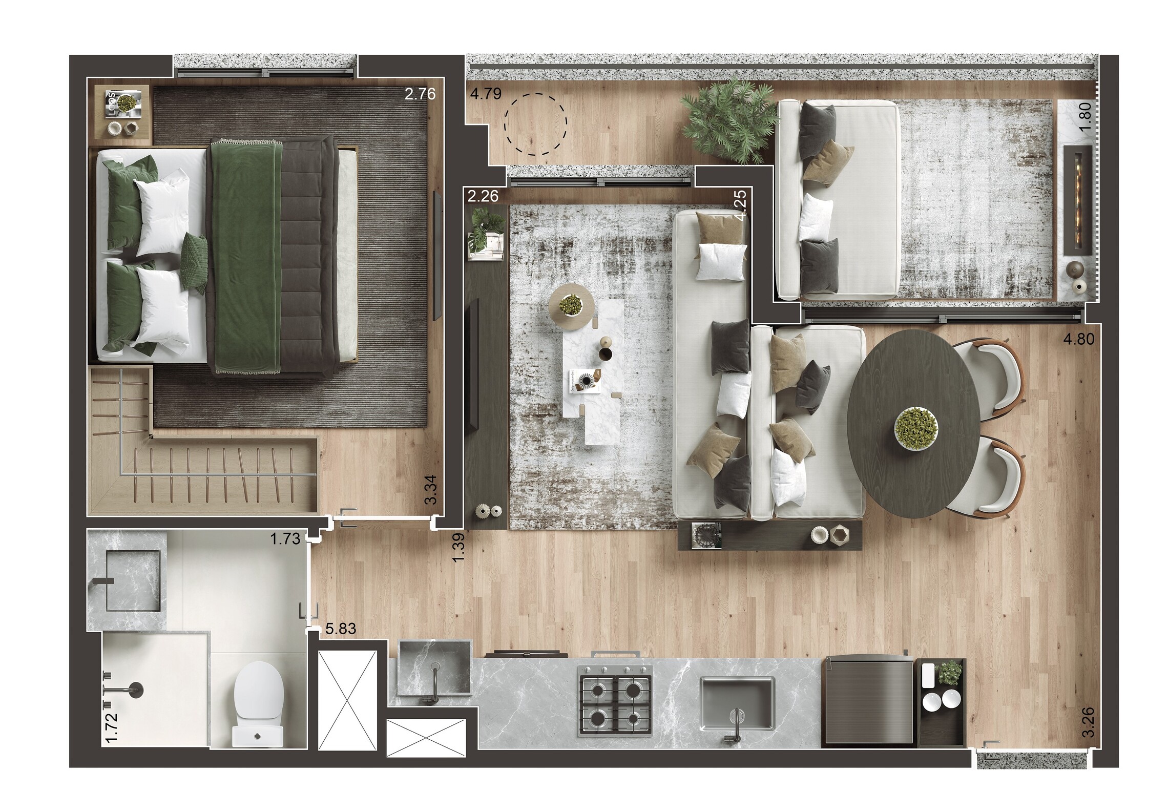 Planta 05 - 1 dorm 39m² - opção