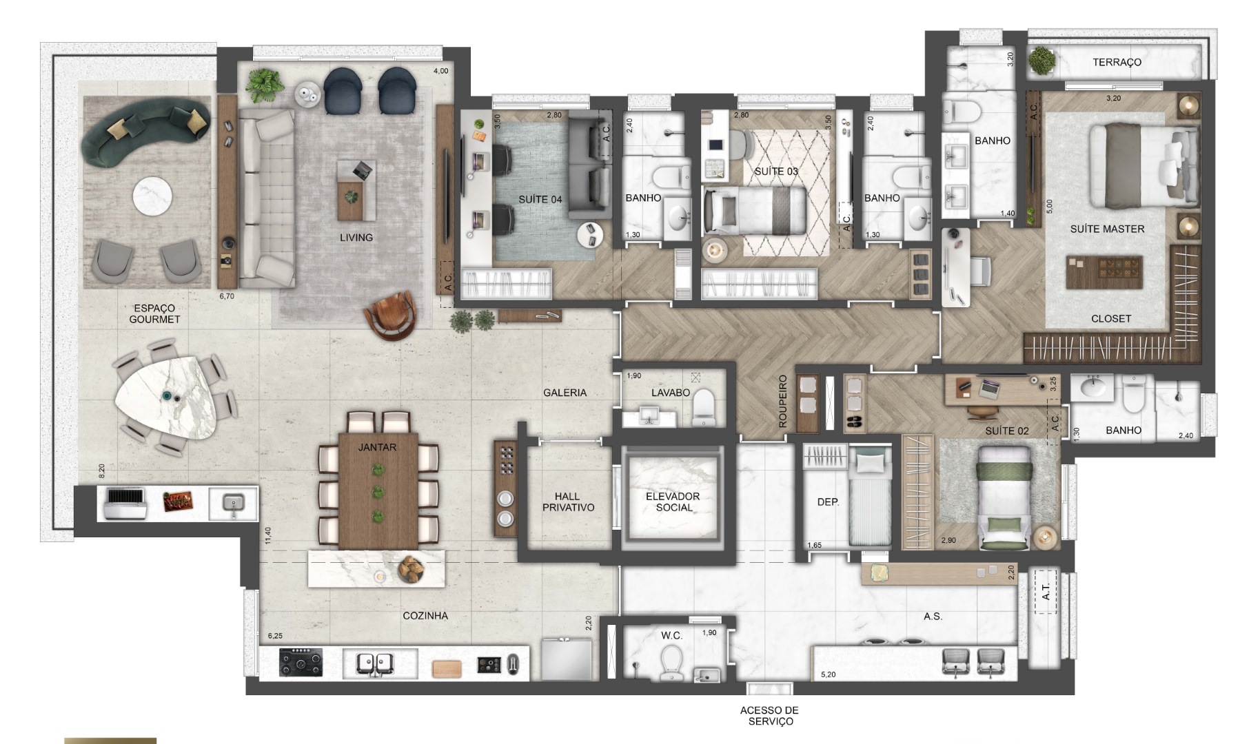 Planta 02 - 4 dorm 220m² - opção