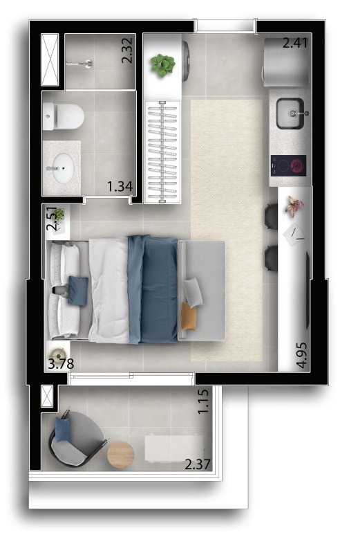 Planta 01 - 1 dorm 25m² - studio