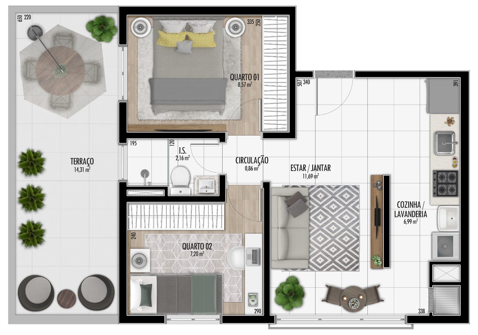 Planta 06 - 2 dorm 59,31m² - garden