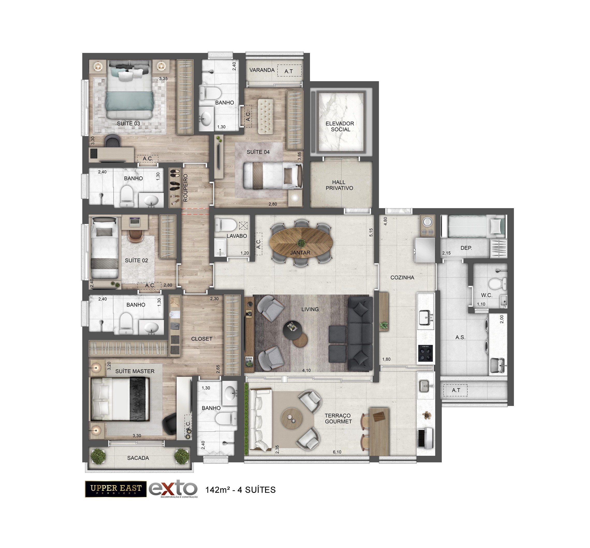 Planta 01 - 4 dorm 142m²