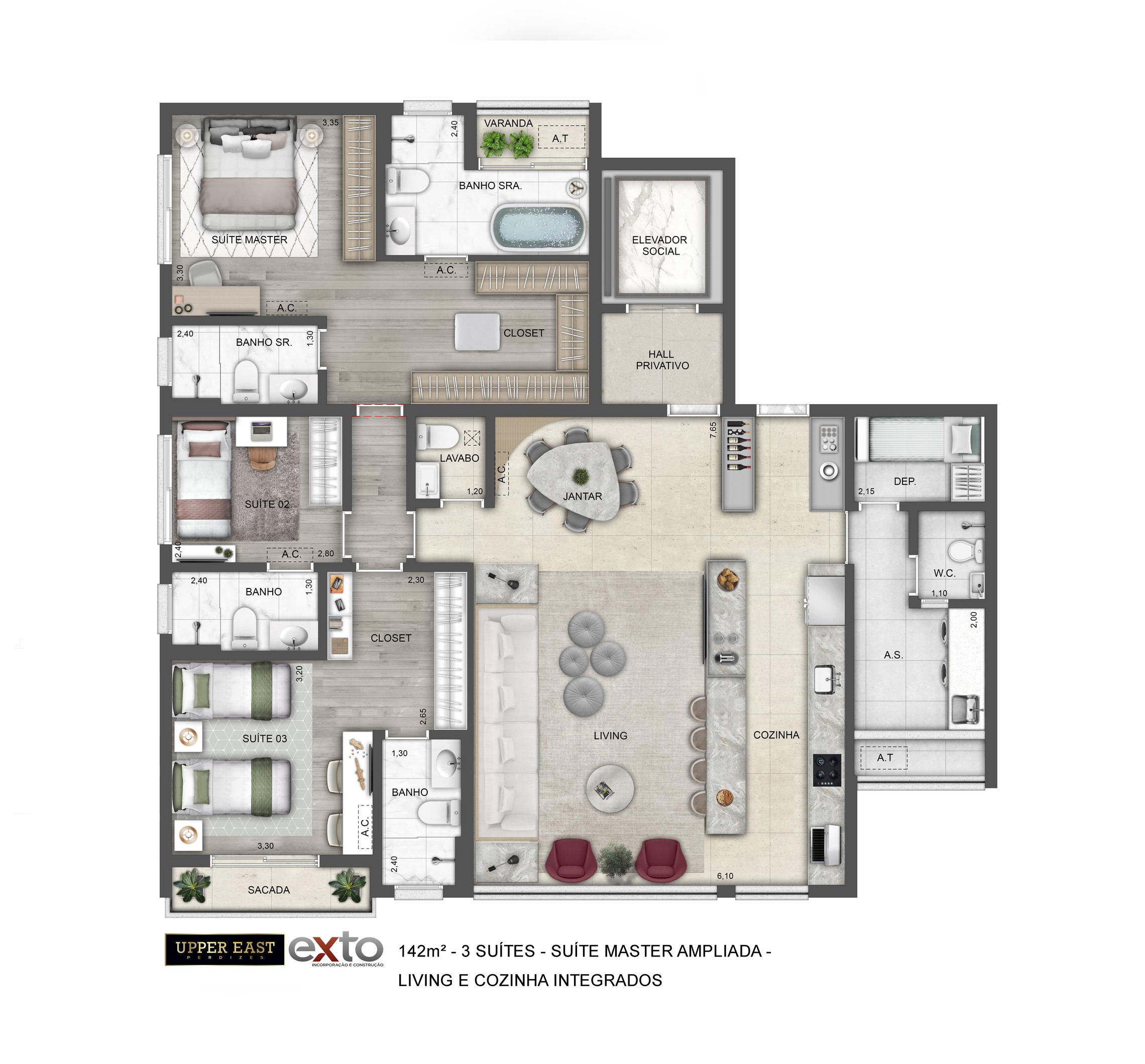 Planta 02 - 3 dorm 142m² - opção 1