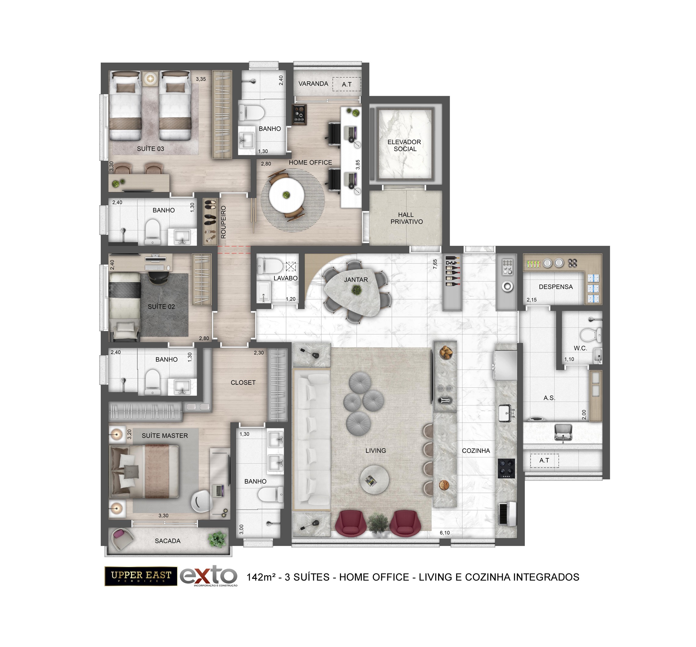 Planta 03 - 3 dorm 142m² - opção 2