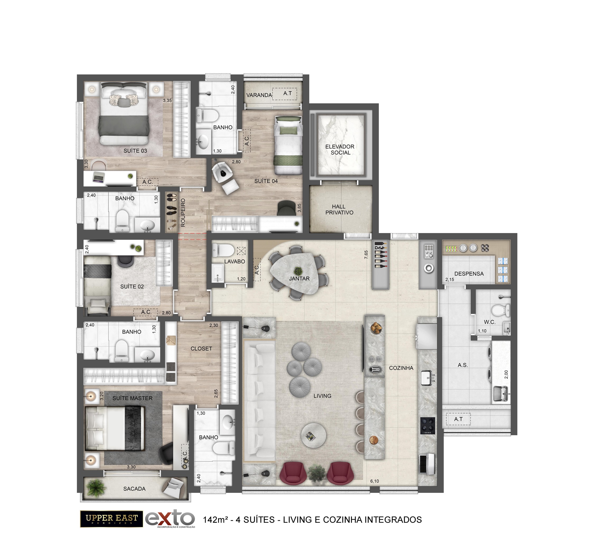 Planta 05 - 4 dorm 142m² - opção 4