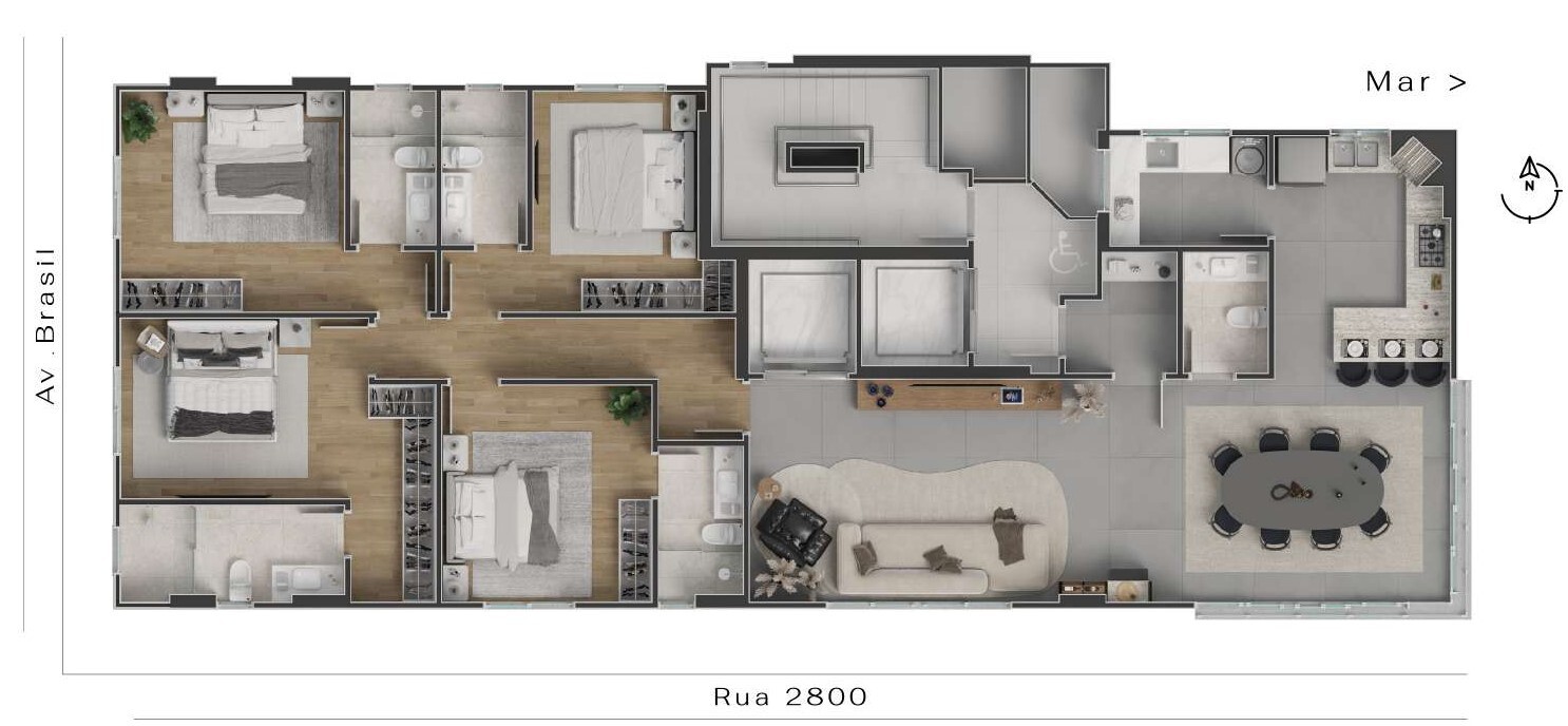 Planta 01 - 4 dorm 160,91m²
