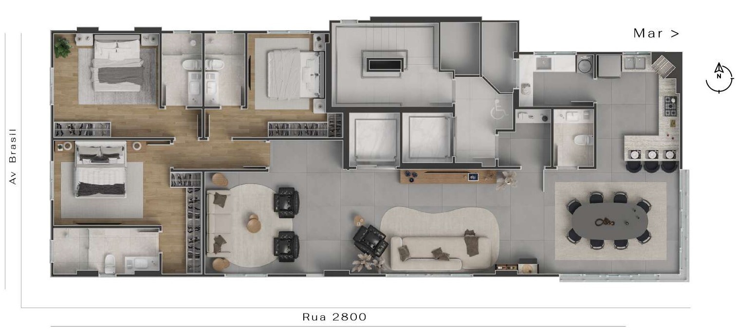 Planta 02 - 3 dorm 160,91m² - opção 1