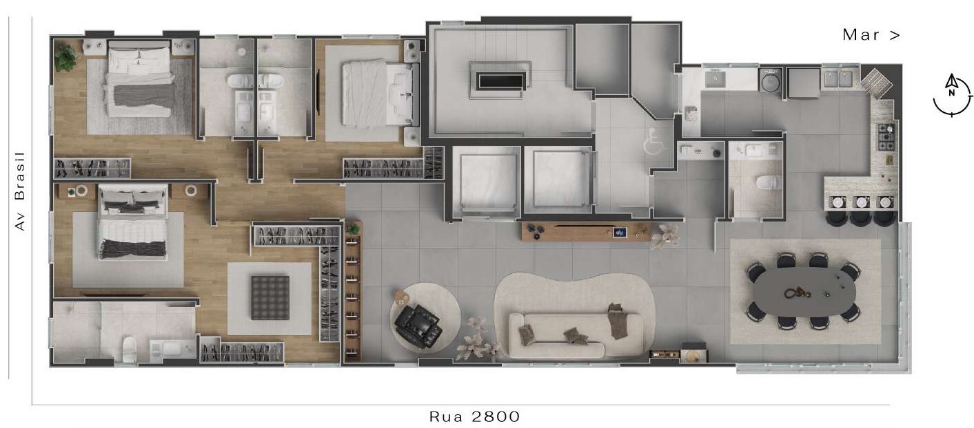 Planta 03 - 3 dorm 160,91m² - opção 2