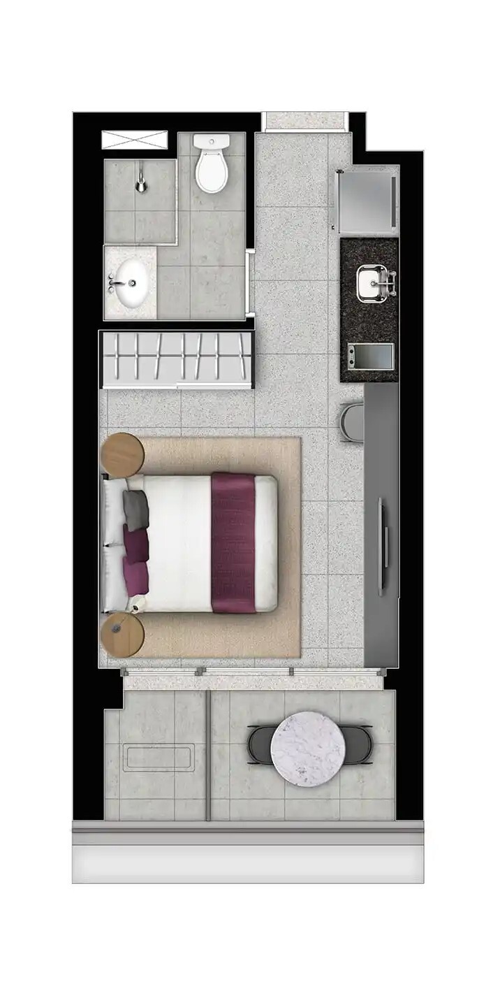 Planta 01 - 1 dorm 25m² - studio