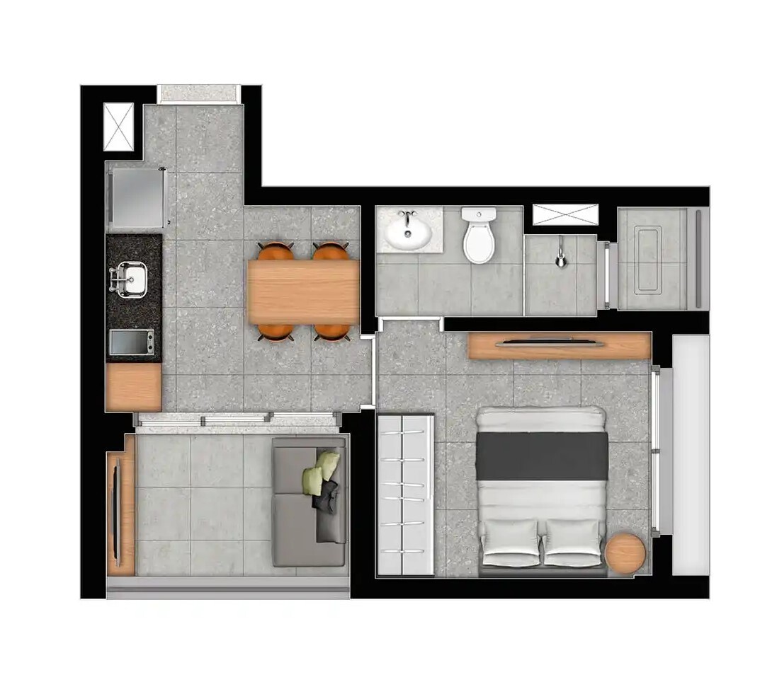 Planta 02 - 1 dorm 29m²