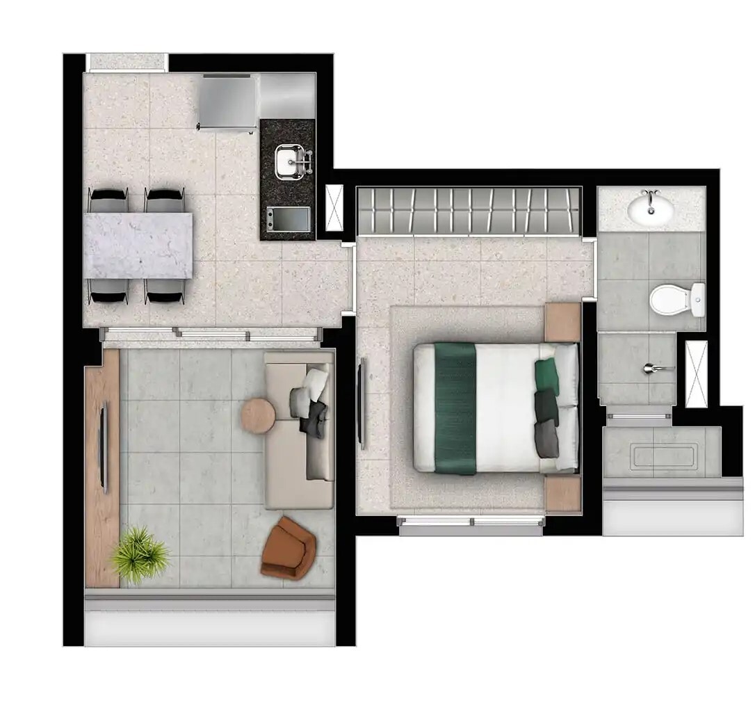 Planta 03 - 1 dorm 34m²