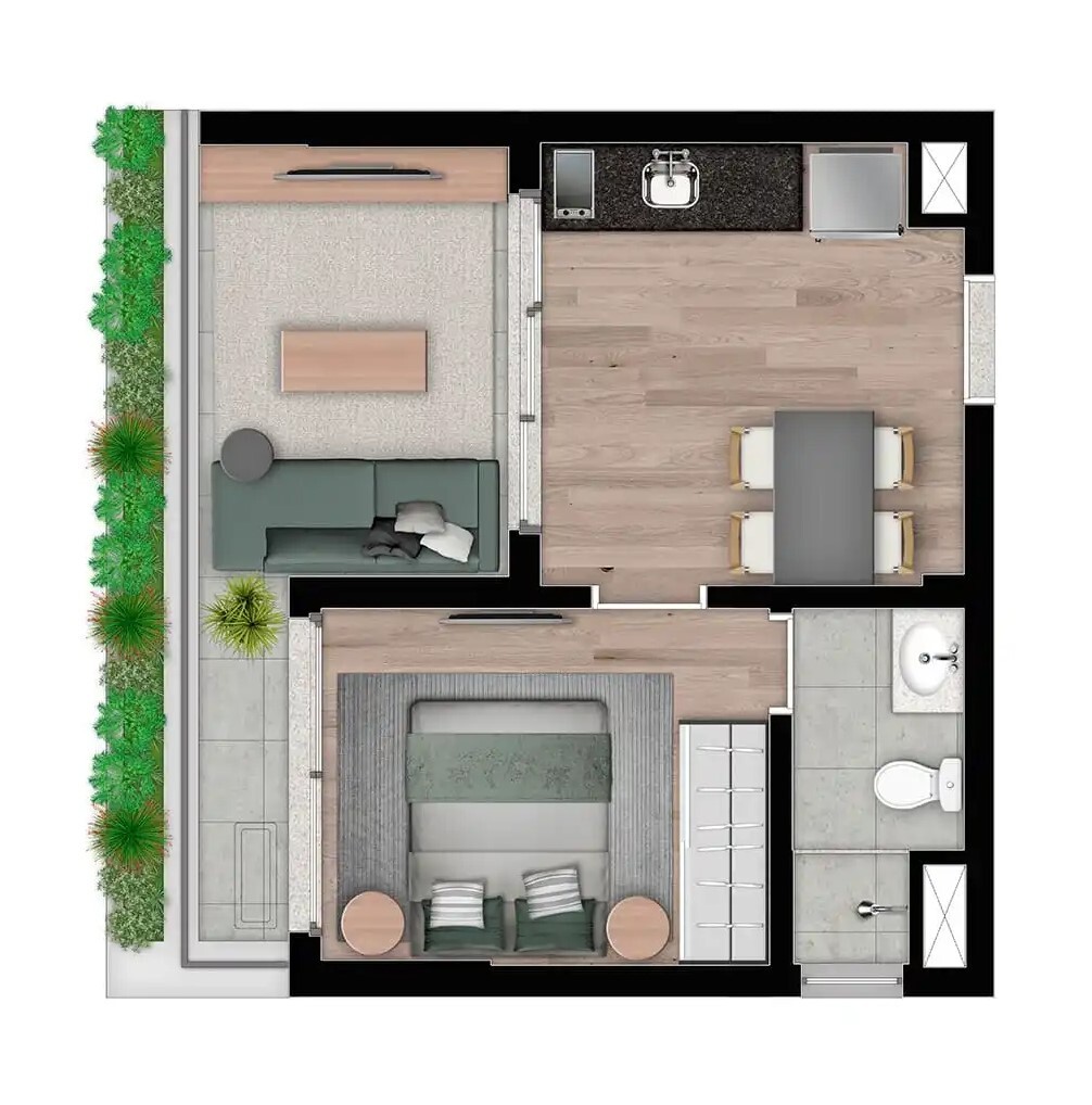 Planta 04 - 1 dorm 35m²