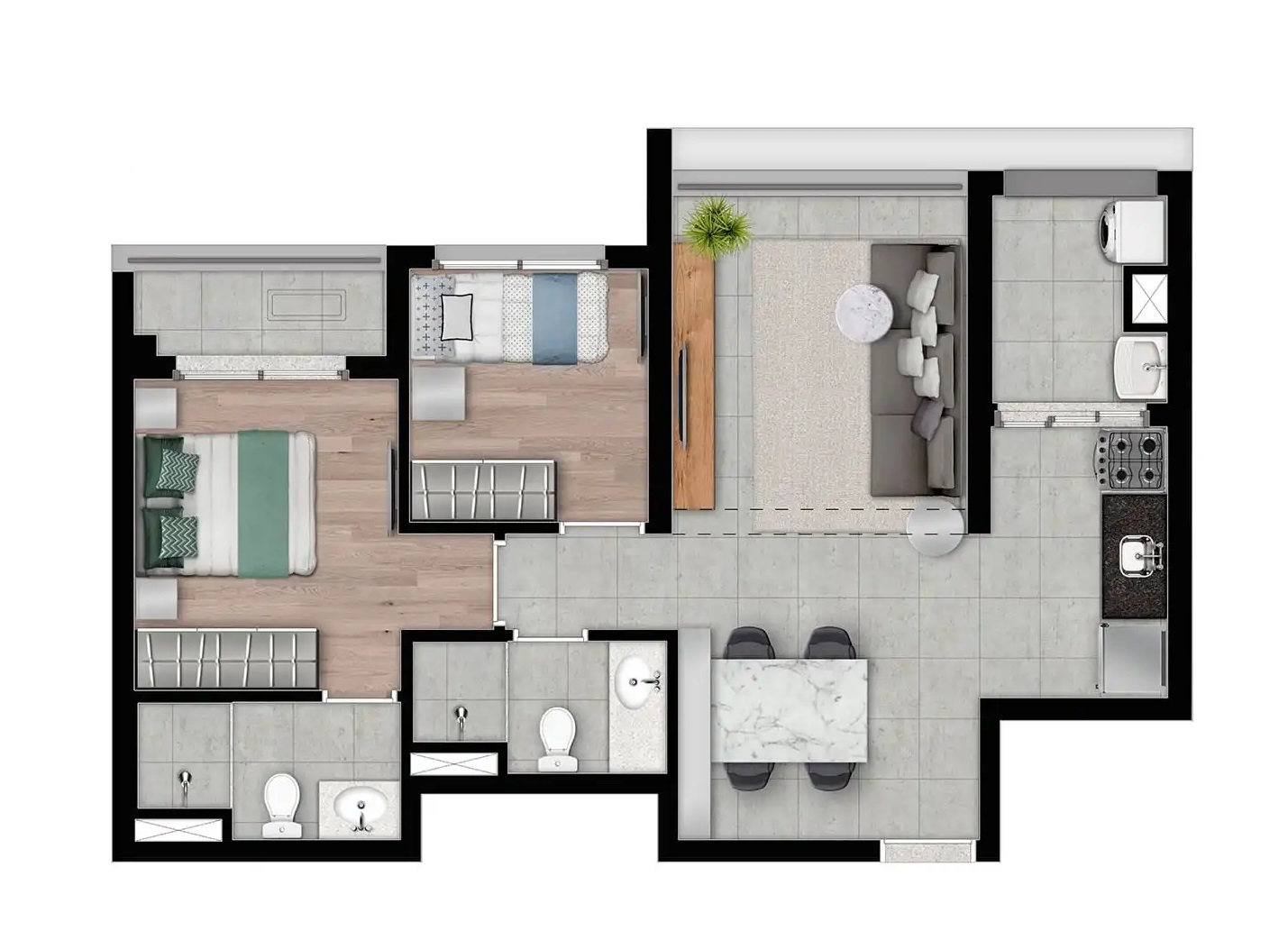 Planta 07 - 2 dorm 58m² - opção