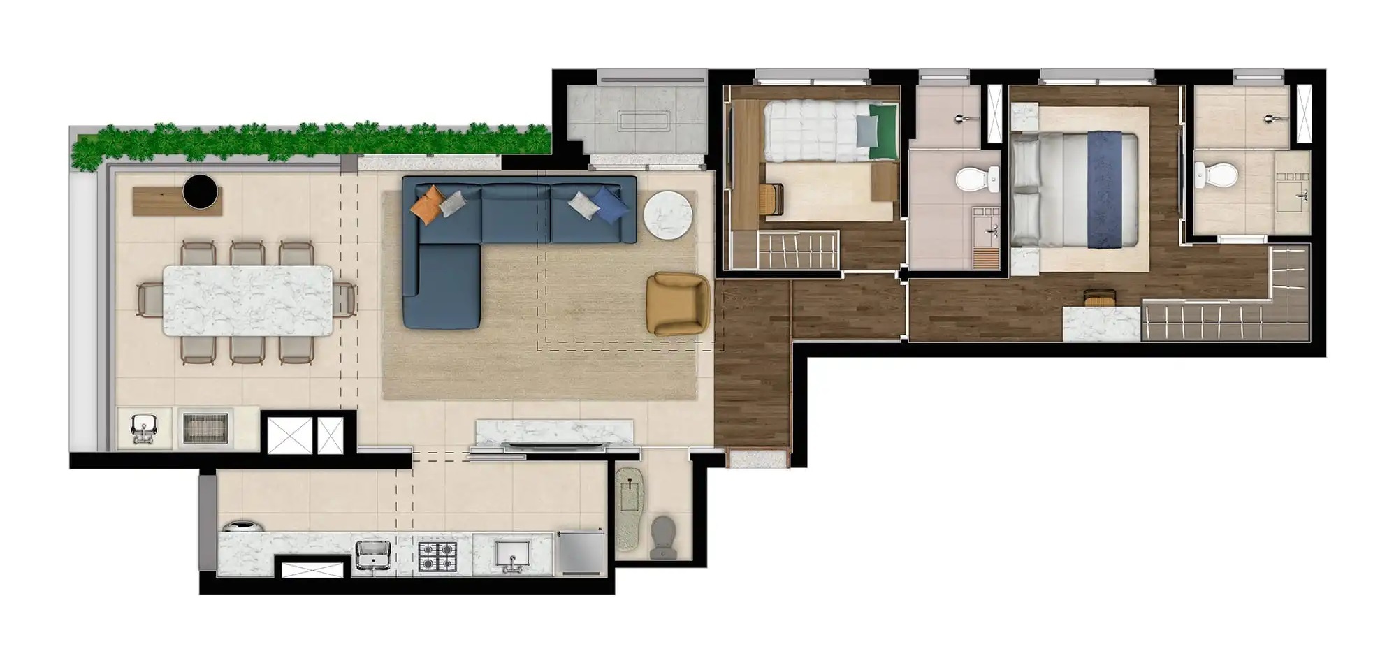 Planta 13 - 2 dorm 90m² - opção