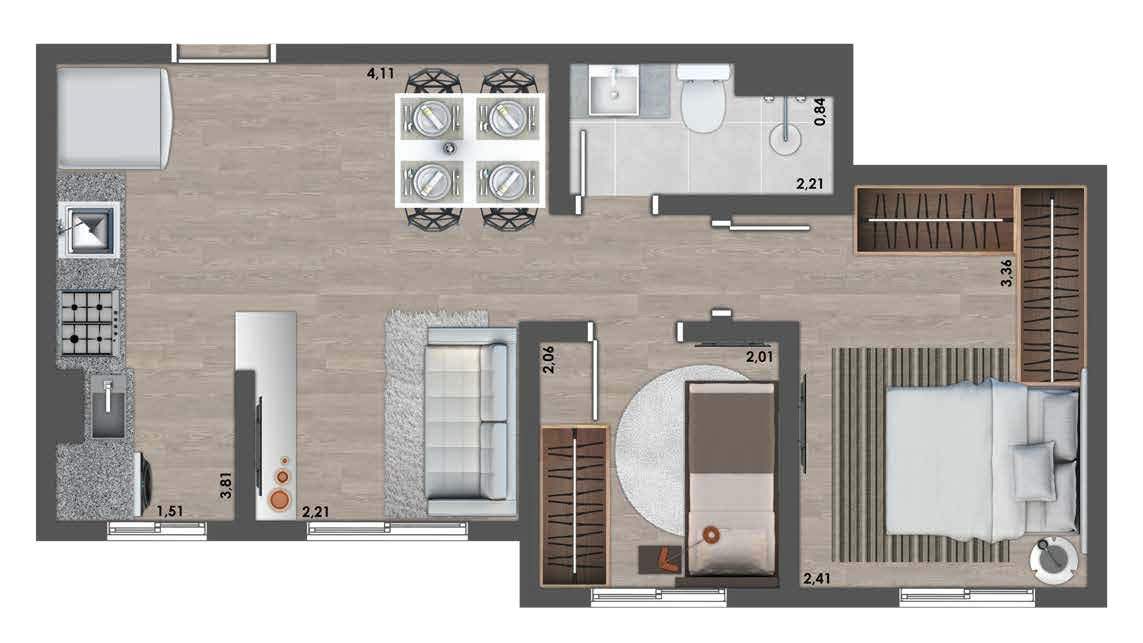 Planta 01 - 2 dorm 36m²