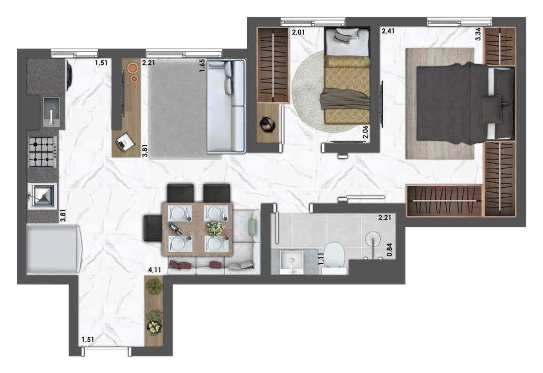 Planta 02 - 2 dorm 38,78m²