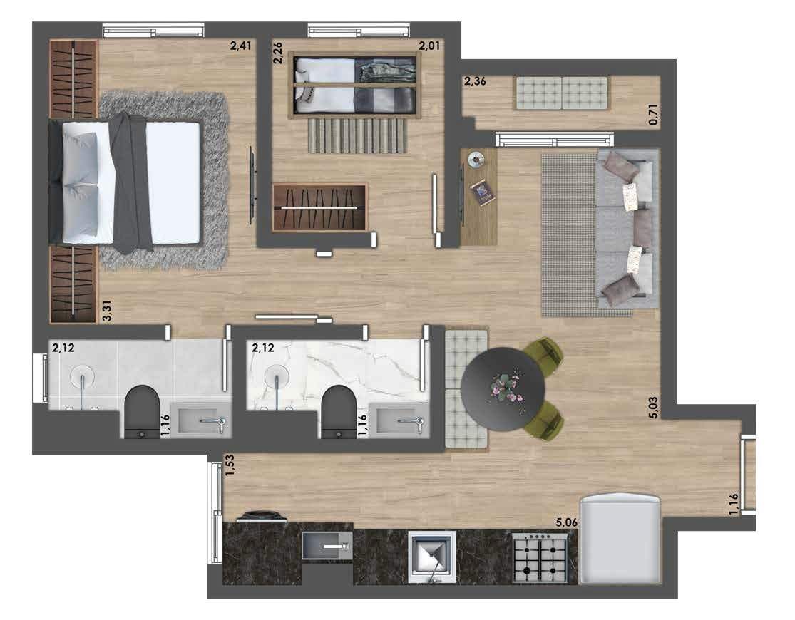 Planta 04 - 2 dorm 44,17m²