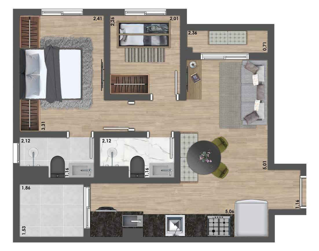 Planta 05 - 2 dorm 47,83m²
