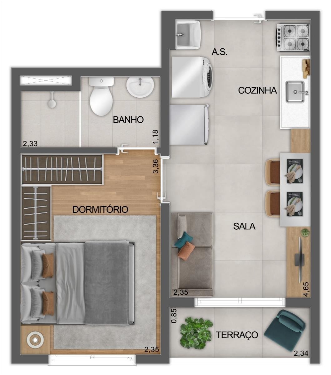 Planta 01 - 1 dorm 27m²