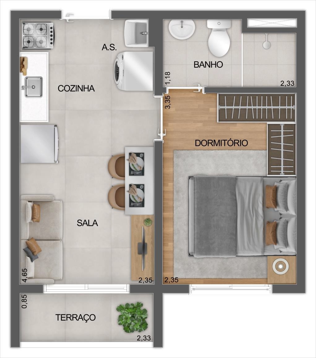 Planta 02 - 1 dorm 27m²