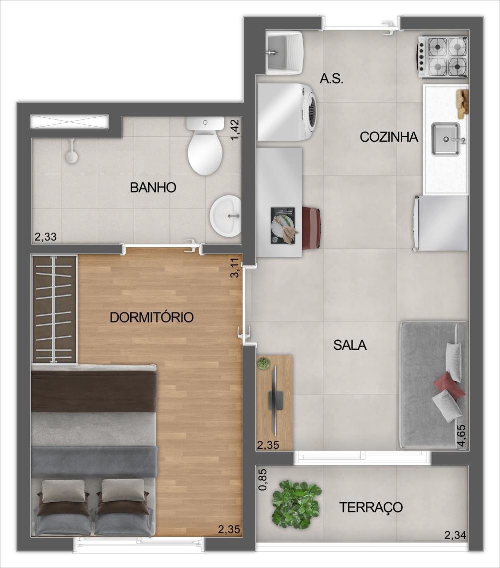 Planta 01 - 1 dorm 27m²