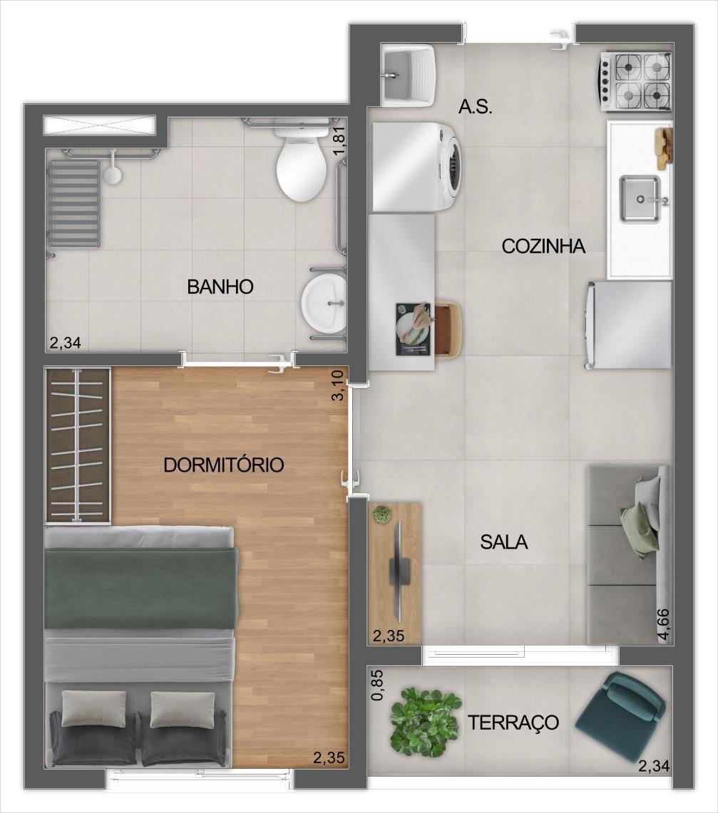 Planta 02 - 1 dorm 27m²