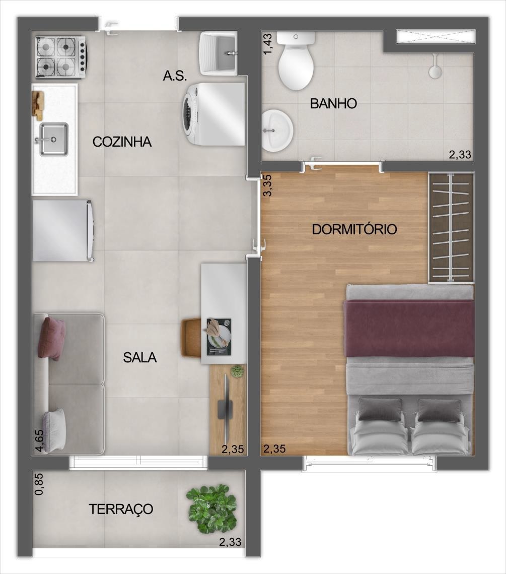 Planta 04 - 1 dorm 29m²