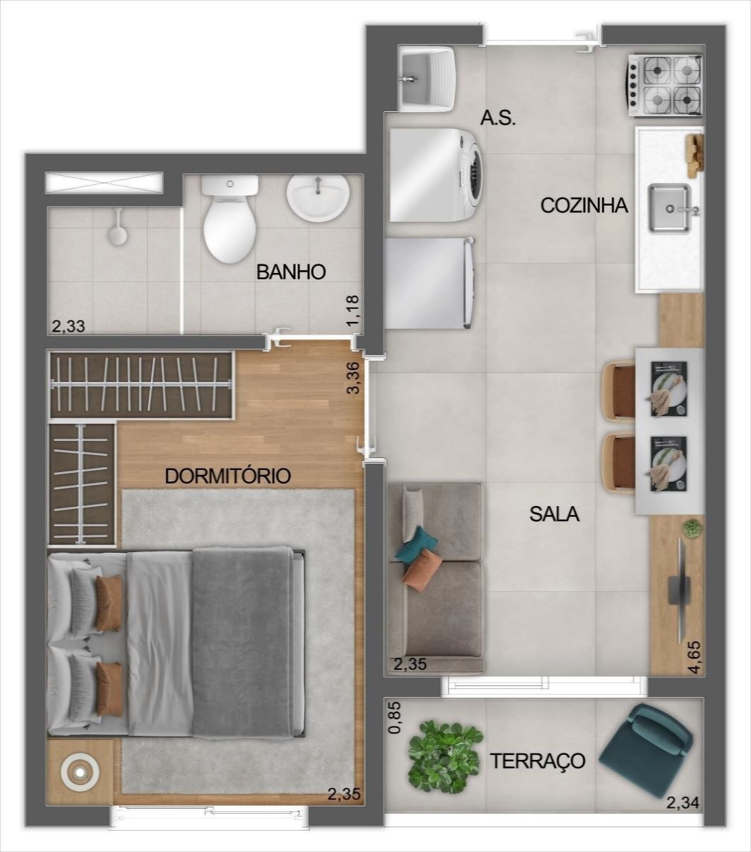 Planta 01 - 1 dorm 27m²