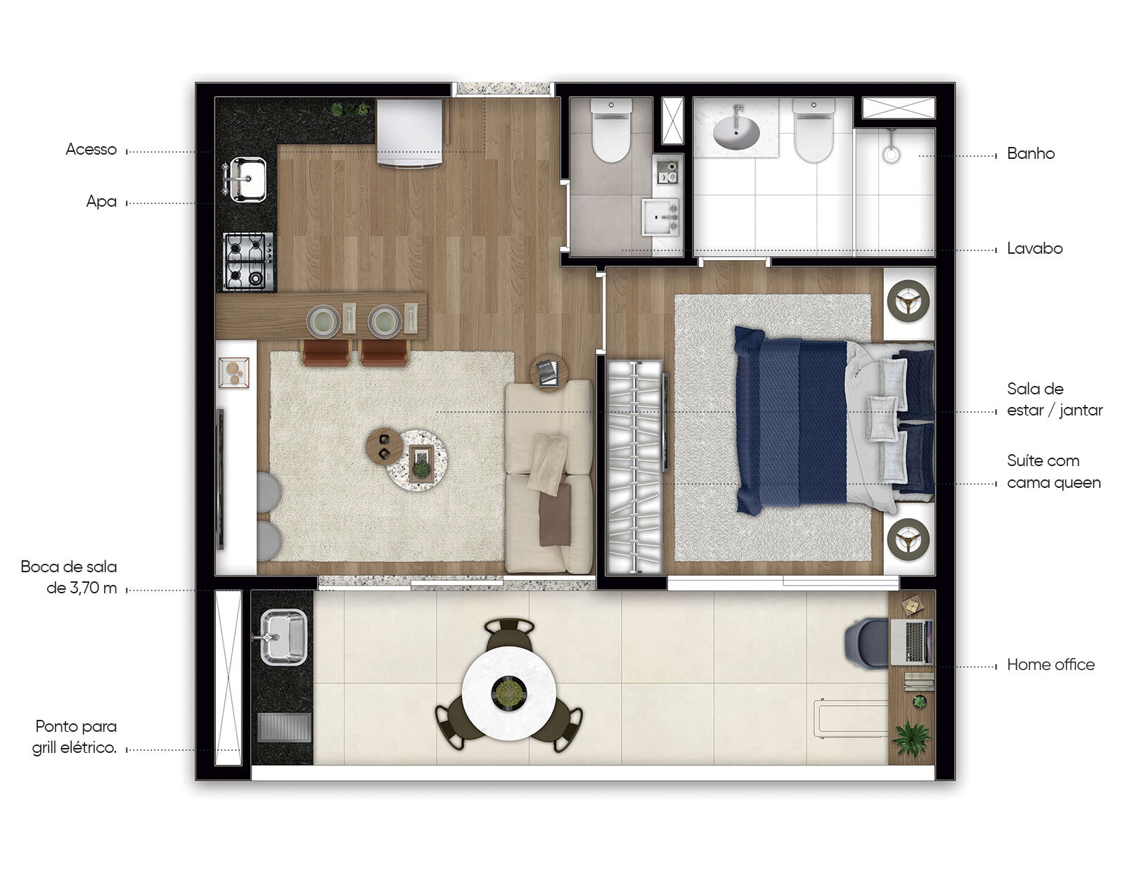 Planta 01 - 1 dorm 48m²