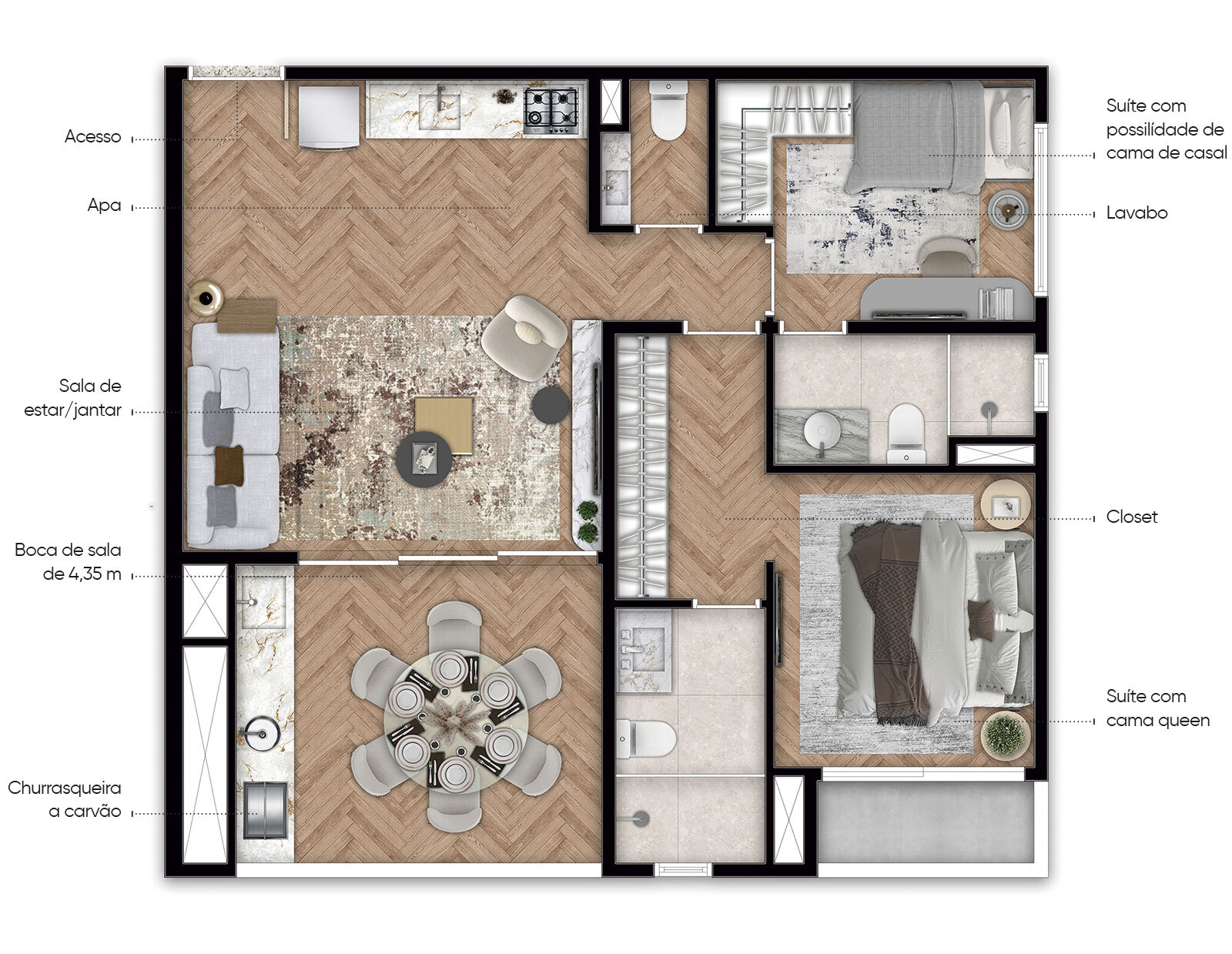 Planta 03 - 2 dorm 75m²