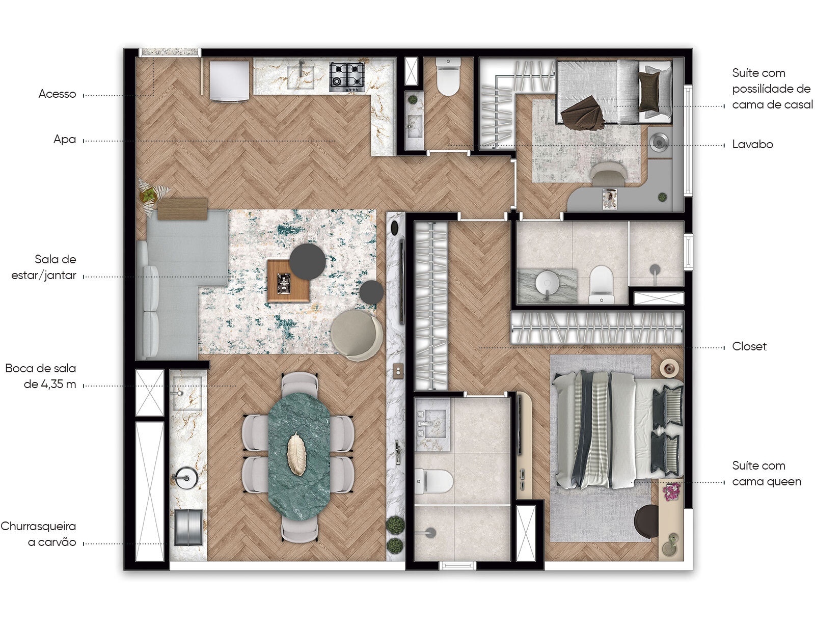 Planta 04 - 2 dorm 75m² - opção