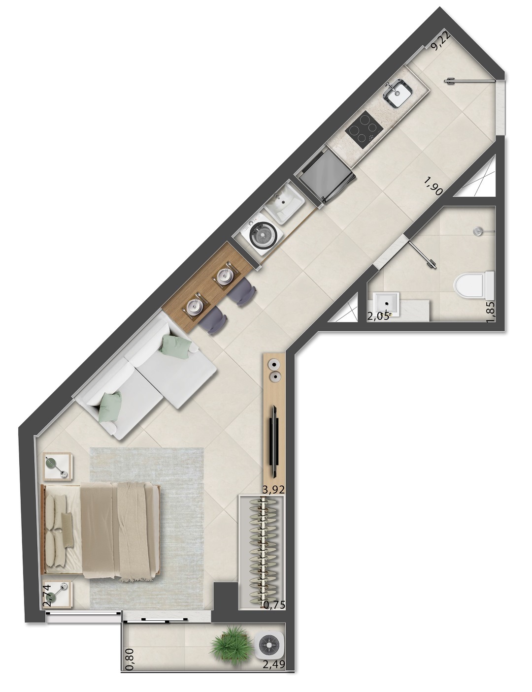 Planta 06 - 1 dorm 38,61m² - studio