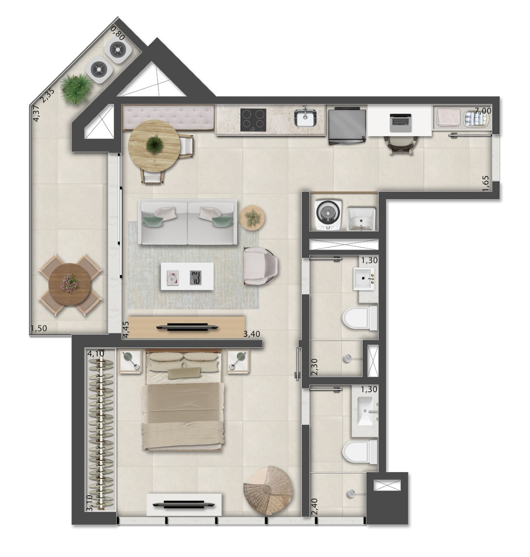 Planta 16 - 1 dorm 56,51m²