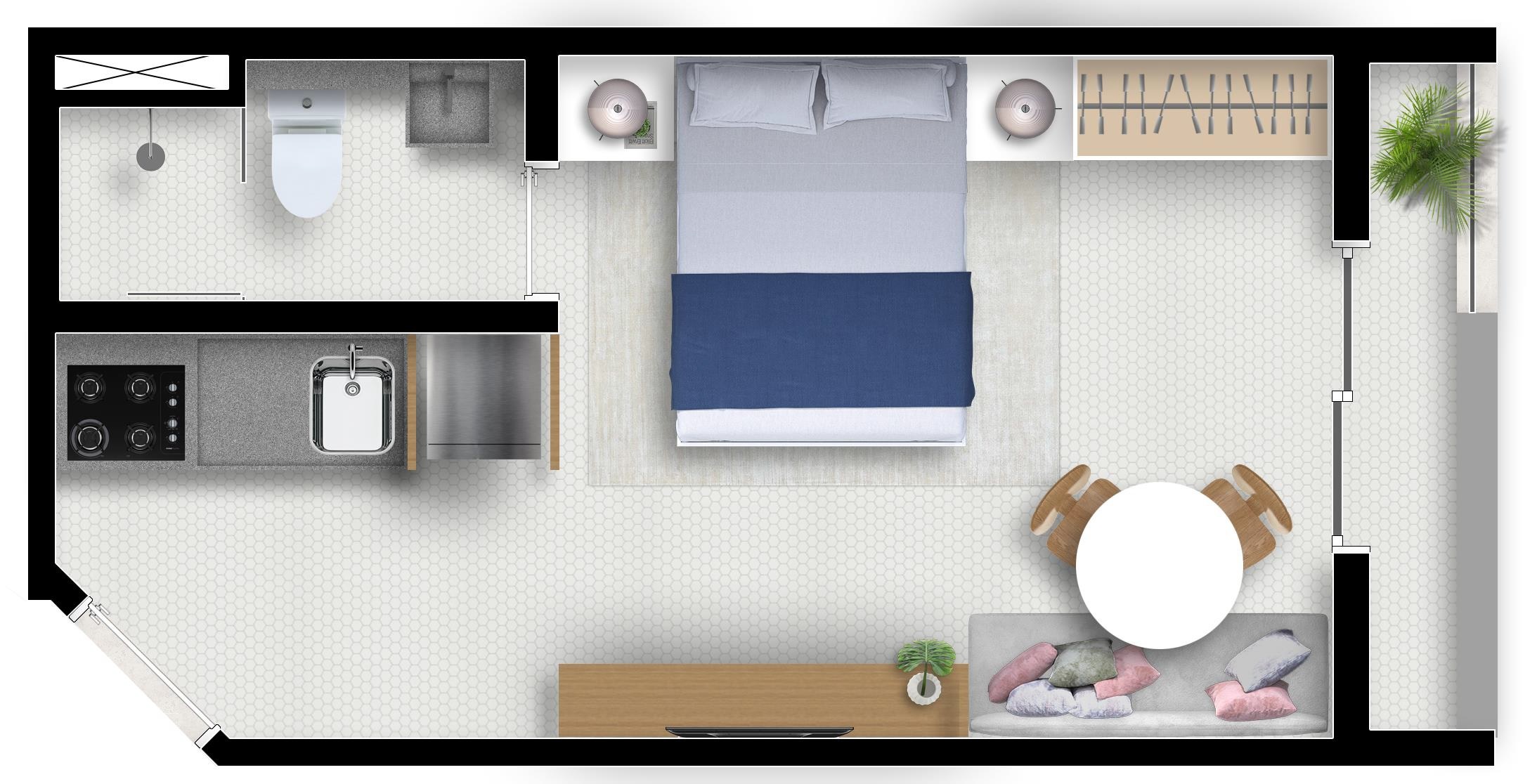 Planta 01 - 1 dorm 24m² - studio