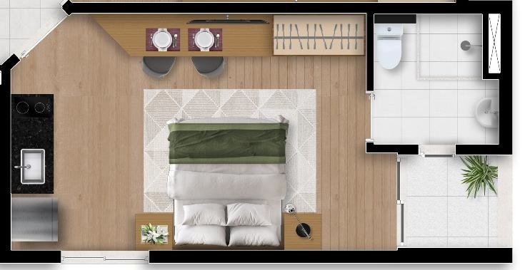 Planta 02 - 1 dorm 24m² - studio