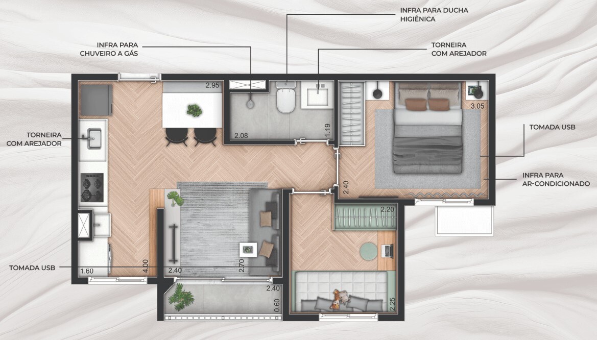Planta 01 - 2 dorm 37m²