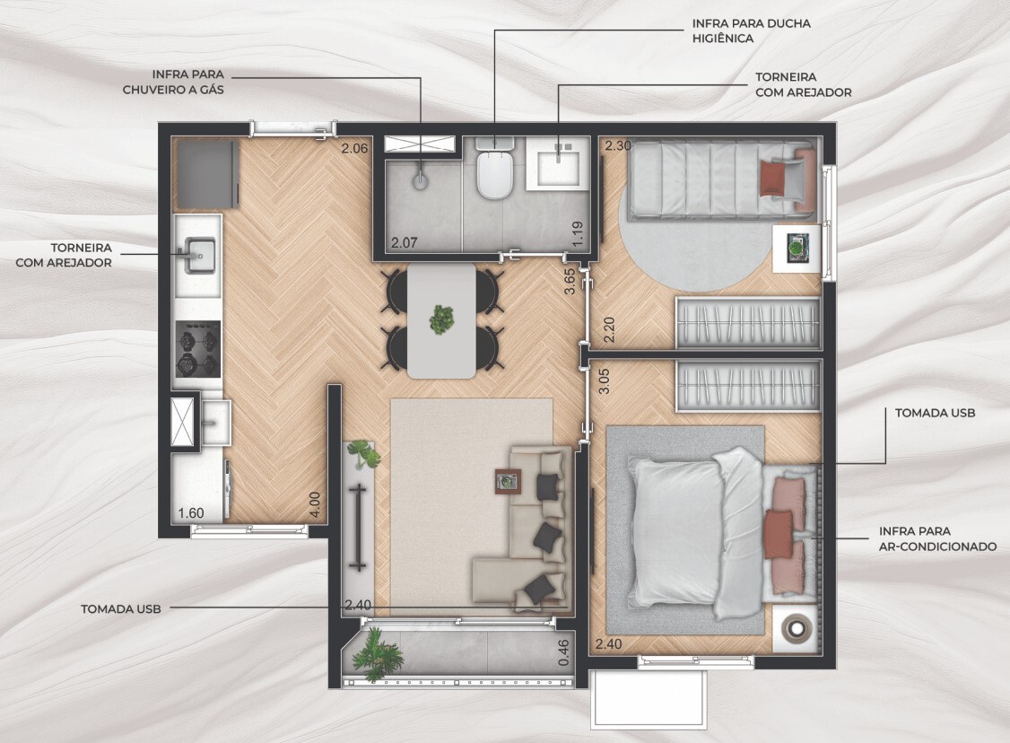 Planta 02 - 2 dorm 37m²