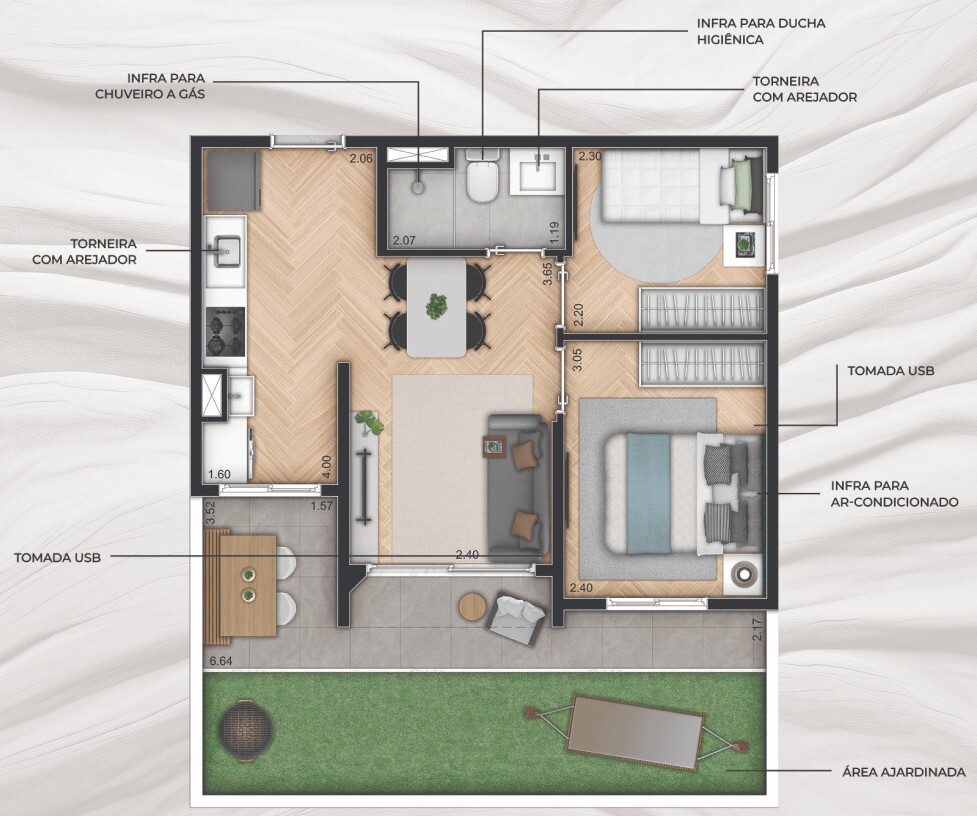 Planta 03 - 2 dorm 55m² - garden