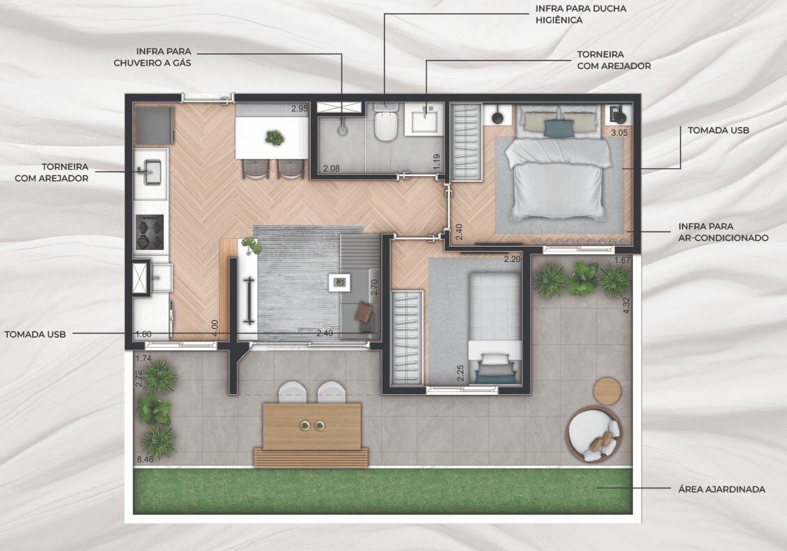 Planta 04 - 2 dorm 88m² - garden