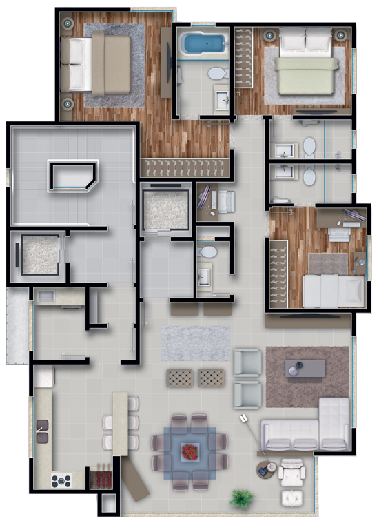 Planta 01 - 3 dorm 145,82m²