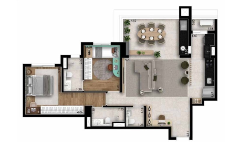 Planta 02 - 2 dorm 84m² - opção