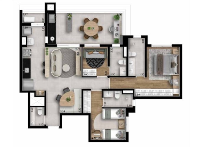 Planta 03 - 3 dorm 101m²