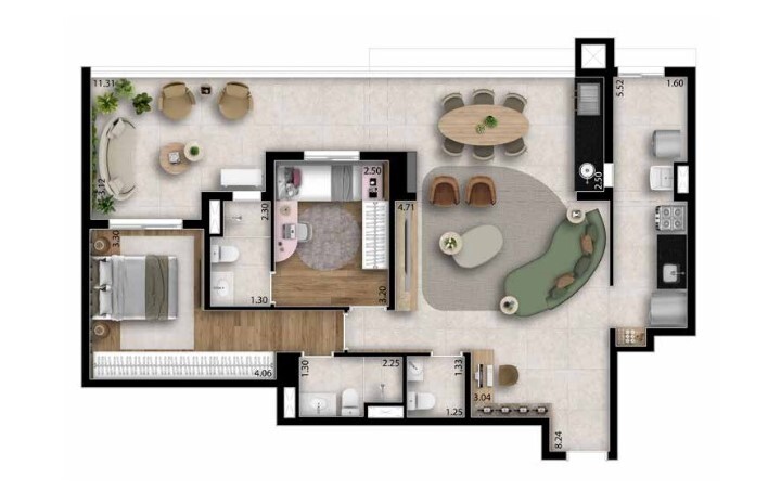 Planta 04 - 2 dorm 101m² - garden