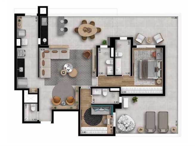 Planta 06 - 2 dorm 141m² - garden