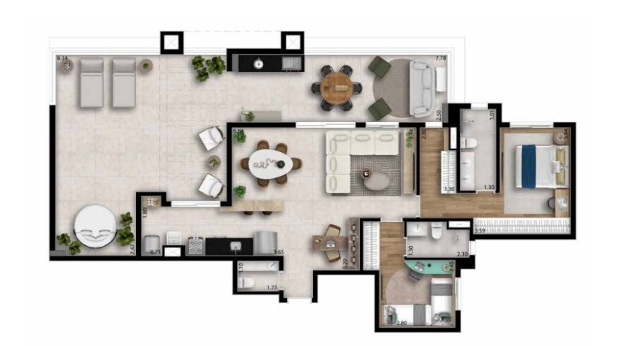 Planta 07 - 2 dorm 156m² - garden