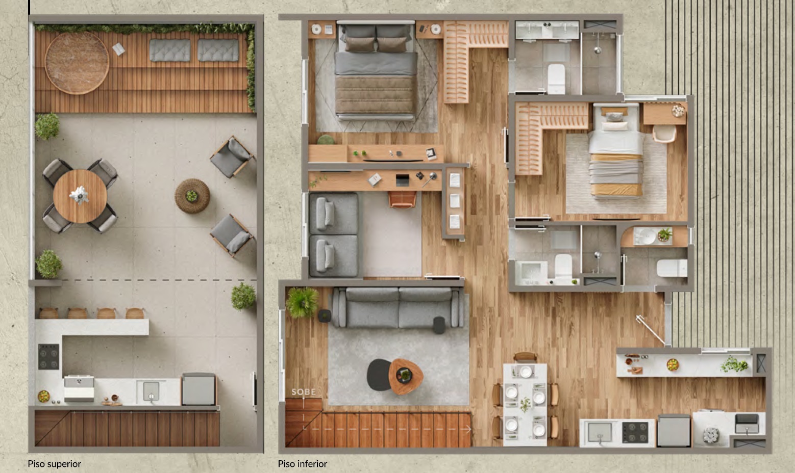 Planta 02 - 3 dorm 130m²