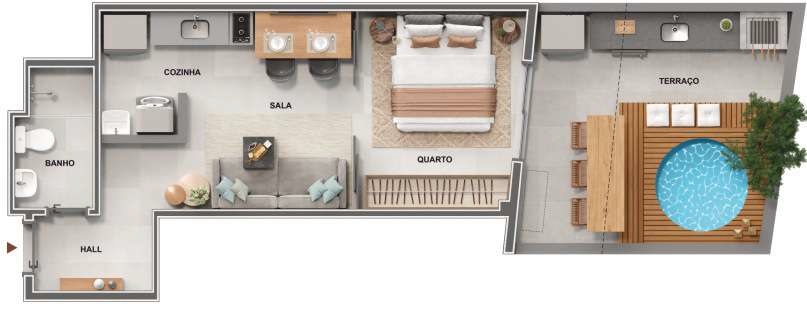 Planta 07 - 1 dorm 47,37m² - garden
